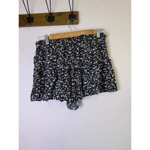 Black Floral Tiered Ruffle Skort Mini Boho Cottagecore Festival